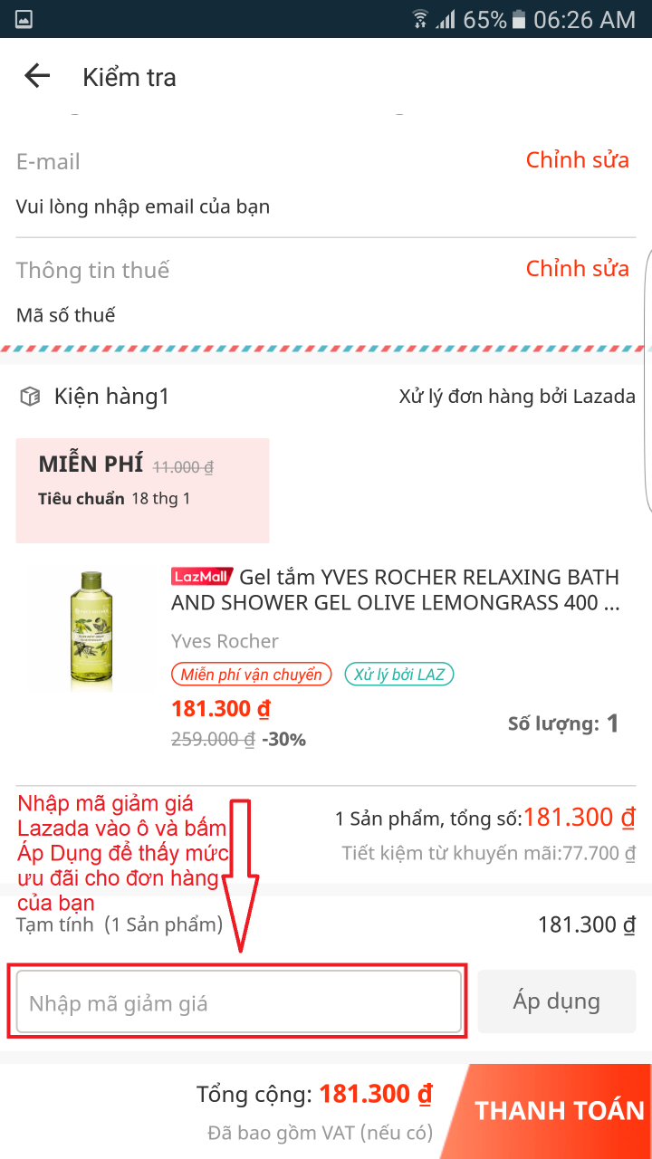 Nhập mã giảm giá Lazada