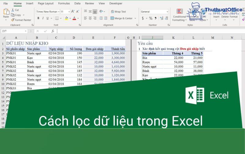 Cách lọc dữ liệu trong Excel