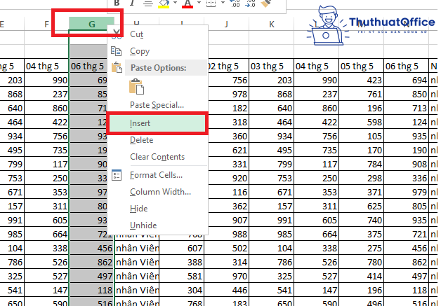 Không insert được cột trong Excel