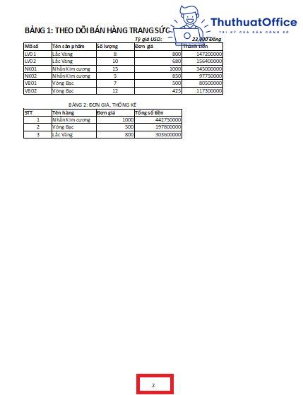 Đánh số trang trong Excel