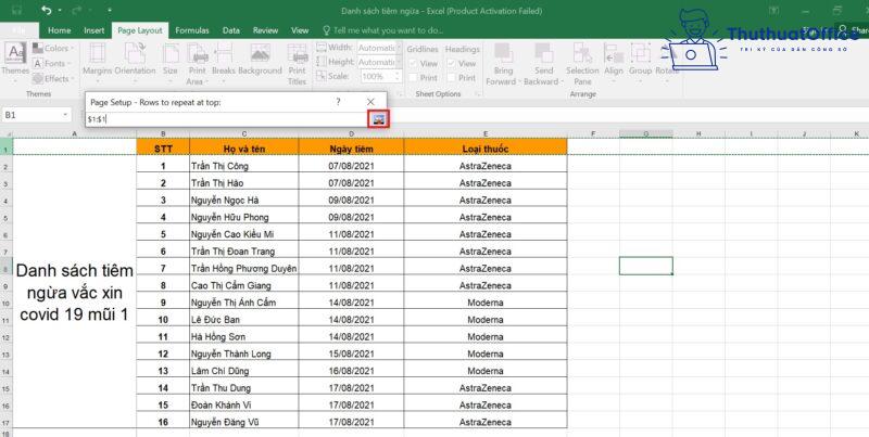 cố định tiêu đề trong Excel