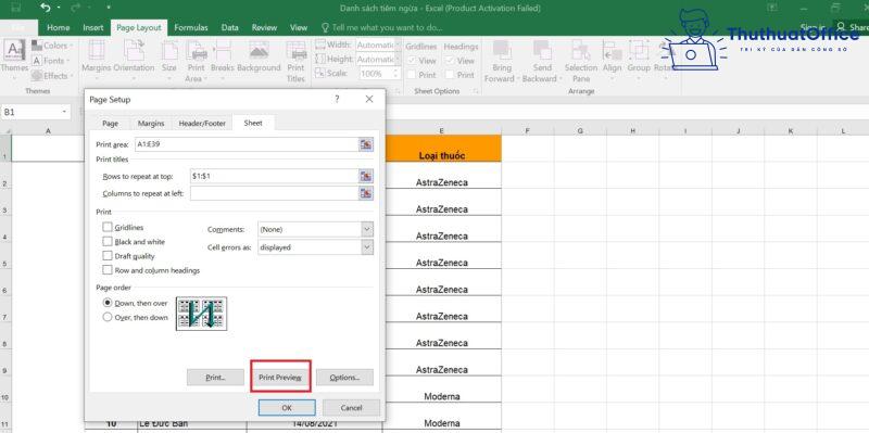 cố định tiêu đề trong Excel