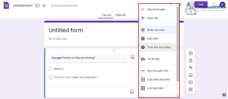 tạo khảo sát với Google Forms