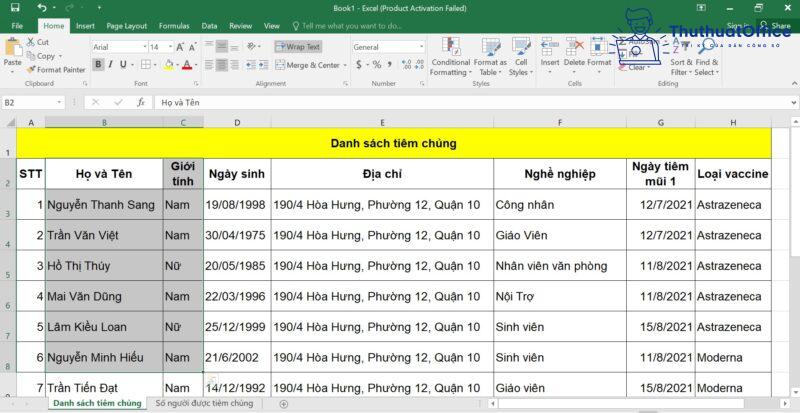 cách SORT trong Excel