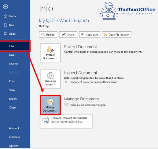 lấy lại file Word chưa lưu