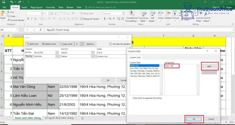 cách SORT trong Excel