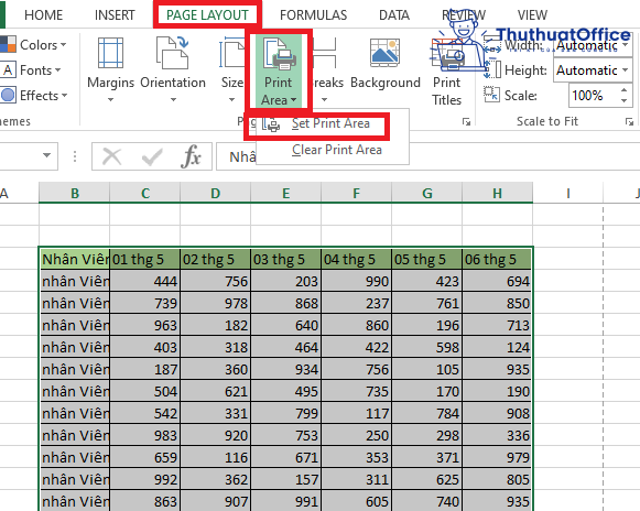 Đánh số trang trong Excel