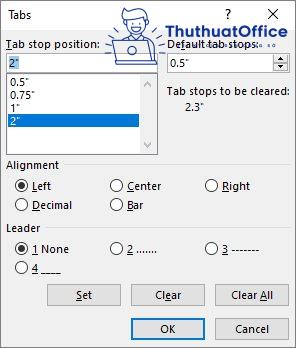 cách đặt tab trong Word