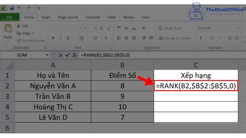 sắp xếp trong excel