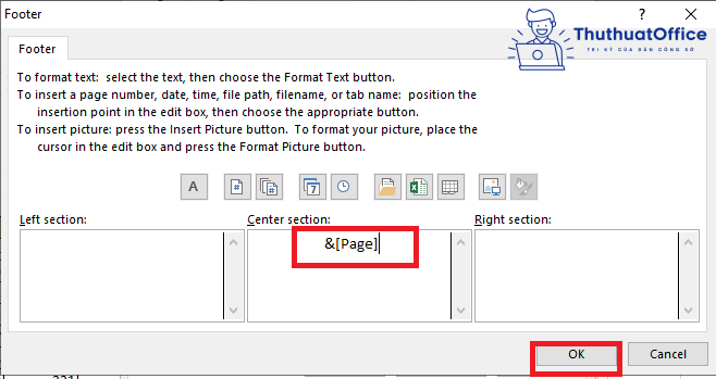 Đánh số trang trong Excel