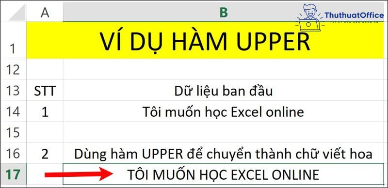 hàm upper trong excel