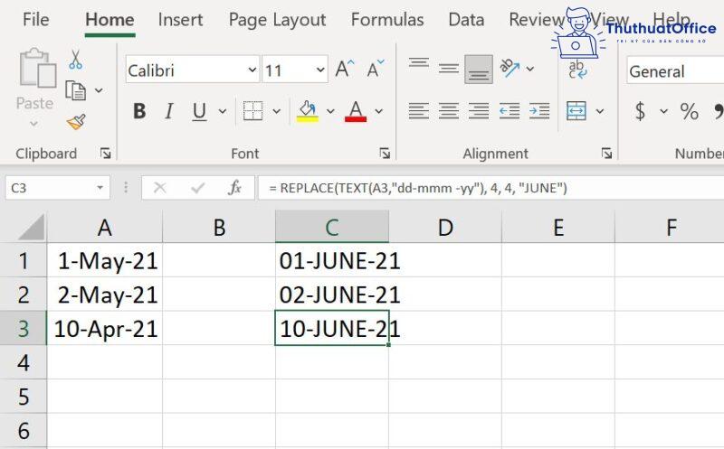 hàm REPLACE trong Excel