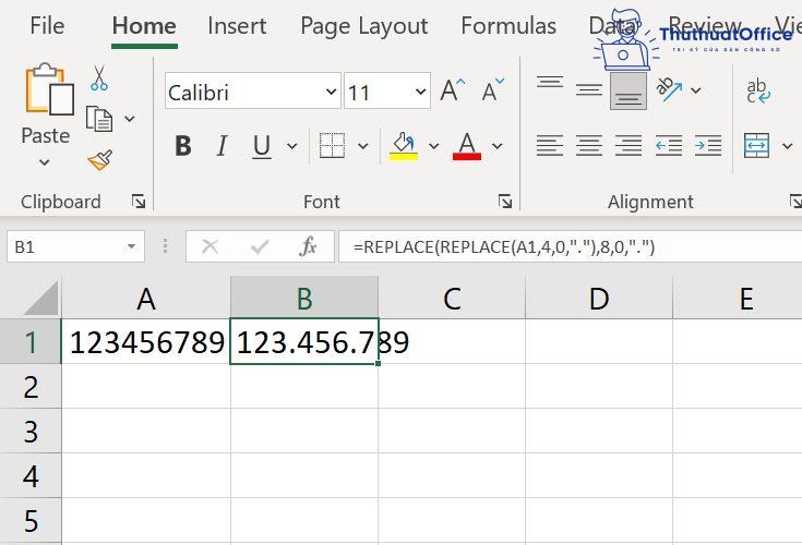 hàm REPLACE trong Excel