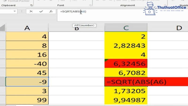 Sử dụng hàm ABS để sửa lỗi #NUM! trong căn bậc 2
