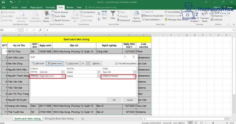 cách SORT trong Excel