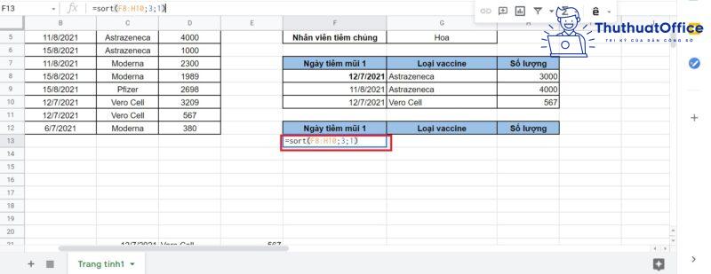 cách SORT trong Excel