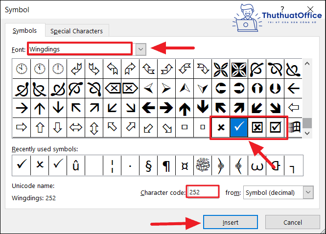 dấu tích trong excel