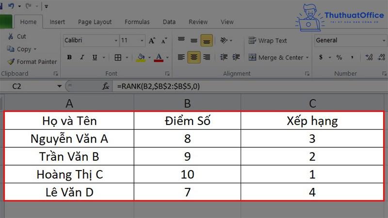 sắp xếp trong excel