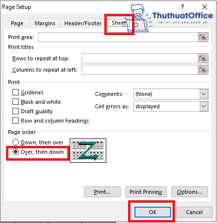 Đánh số trang trong Excel