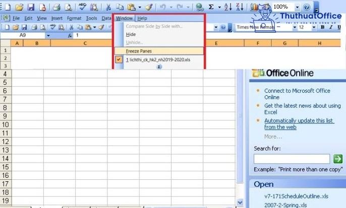 cố định tiêu đề trong Excel