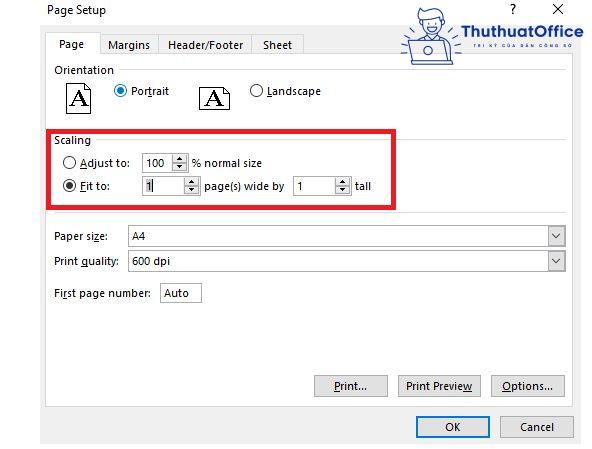 cách in Excel vừa trang giấy A4