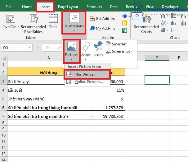 chèn ảnh vào excel