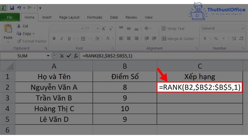 sắp xếp trong excel