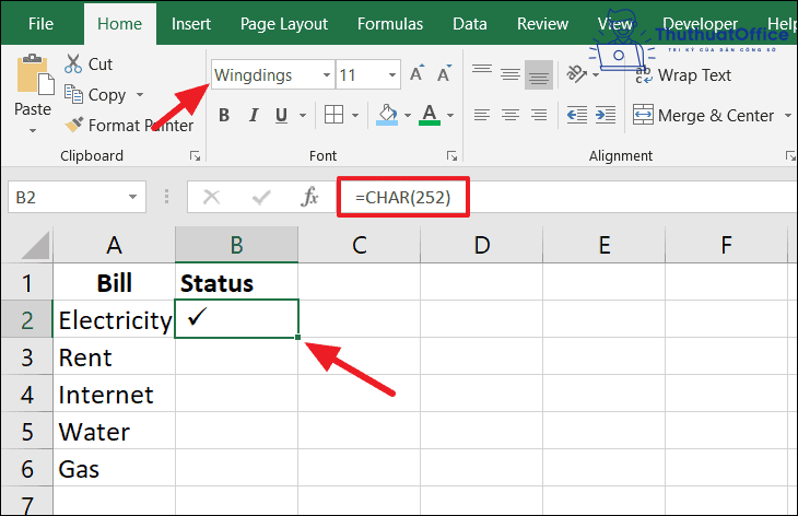 dấu tích trong excel