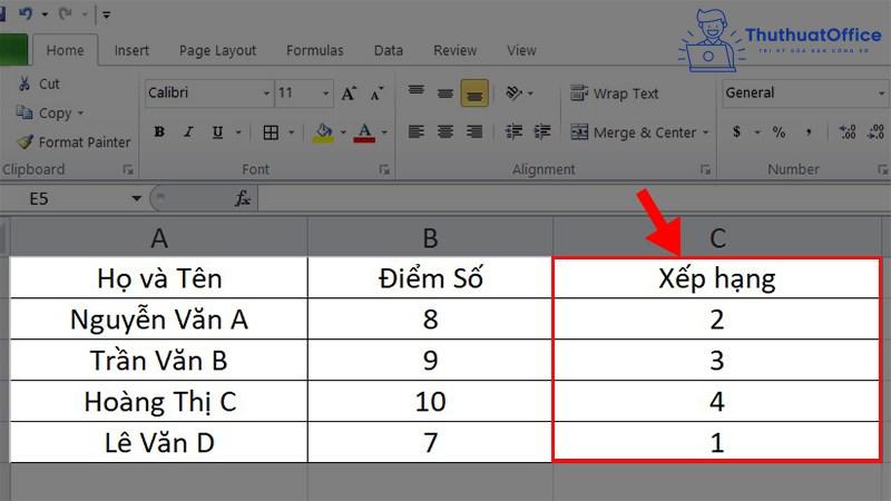 sắp xếp trong excel