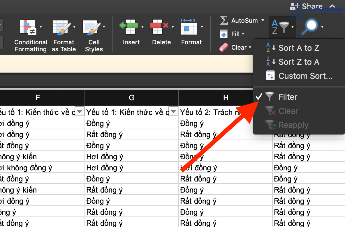 Lọc dữ liệu trong Excel