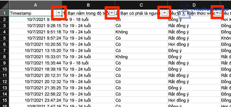 Lọc dữ liệu trong Excel