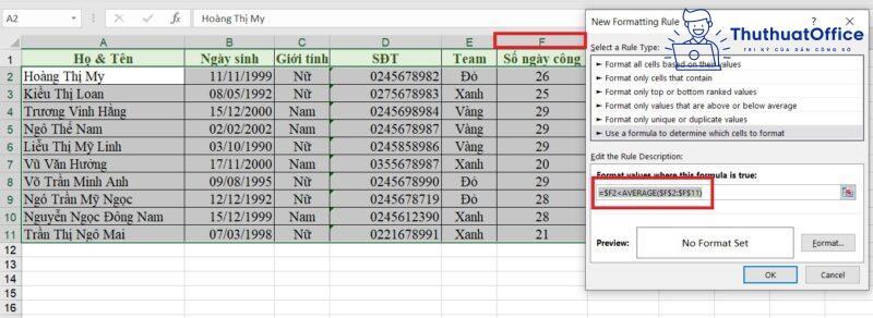 tô màu dòng có điều kiện trong Excel