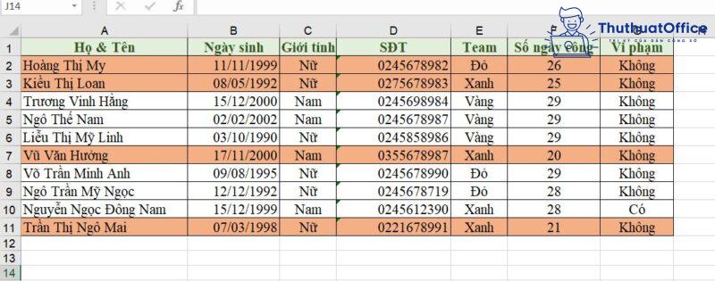 tô màu dòng có điều kiện trong Excel