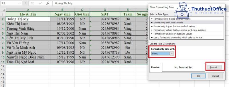 tô màu dòng có điều kiện trong Excel