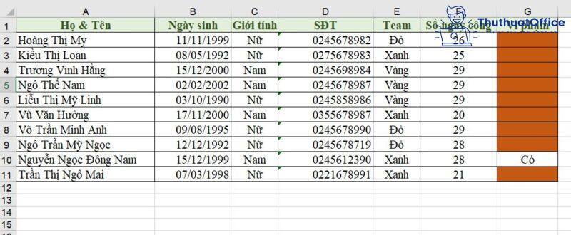 tô màu dòng có điều kiện trong Excel