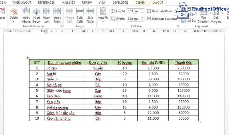 chuyển Excel sang Word