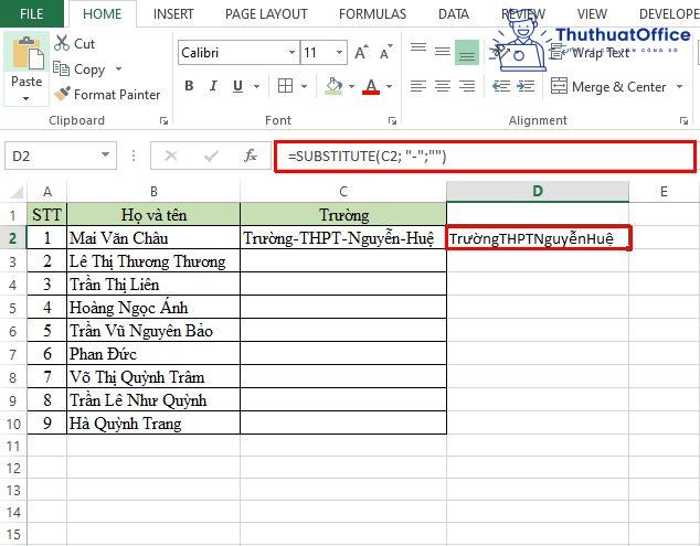 bỏ dấu trong Excel