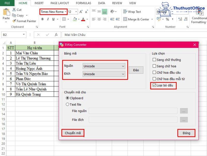 bỏ dấu trong Excel