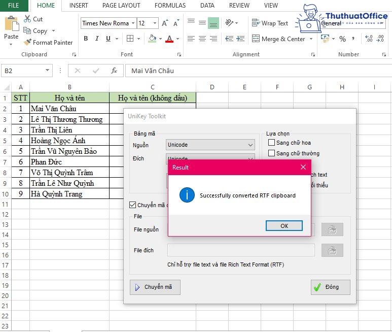 bỏ dấu trong Excel