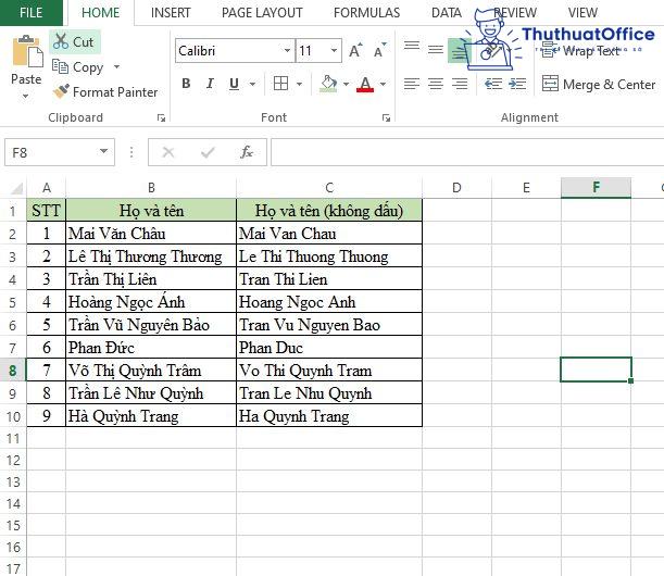 bỏ dấu trong Excel