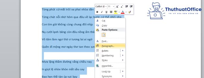 cách đoạn trong Word