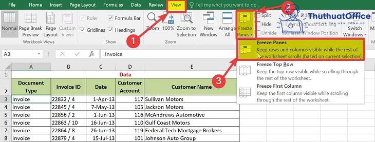 cố định dòng trong excel