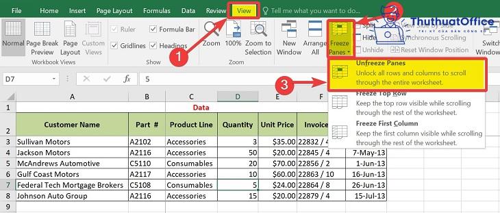 cố định dòng trong excel