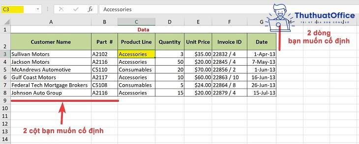 cố định dòng trong Excel