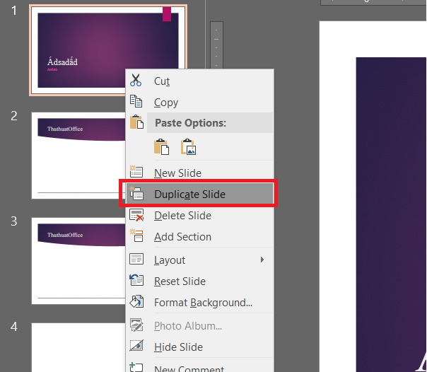 Duplicate slide trong PowerPoint 2010