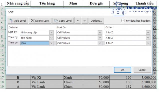 sắp xếp trong excel