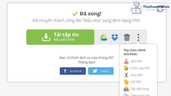 Chuyển file excel sang PDF không mất định dạng