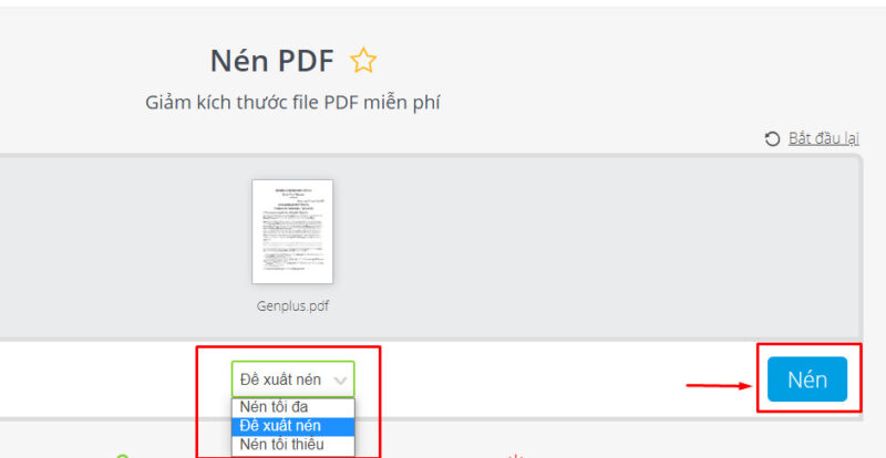 Chọn chất lượng file nén