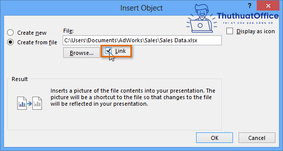 chèn file excel vào powerpoint