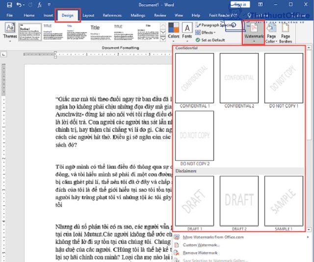 watermark trong Word